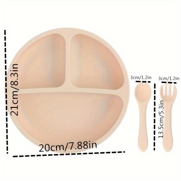 3 piece Suction Silicone Dinner Plate, Spoon & Fork Set, Dinner Plate Divider - Picture 5 of 16